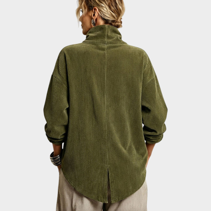 Women's Cardigan with Funnel Neck and Asymmetrical Hem