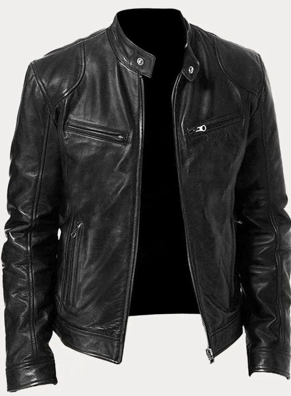 Classic Moto Leather Jacket with Zipper for Men