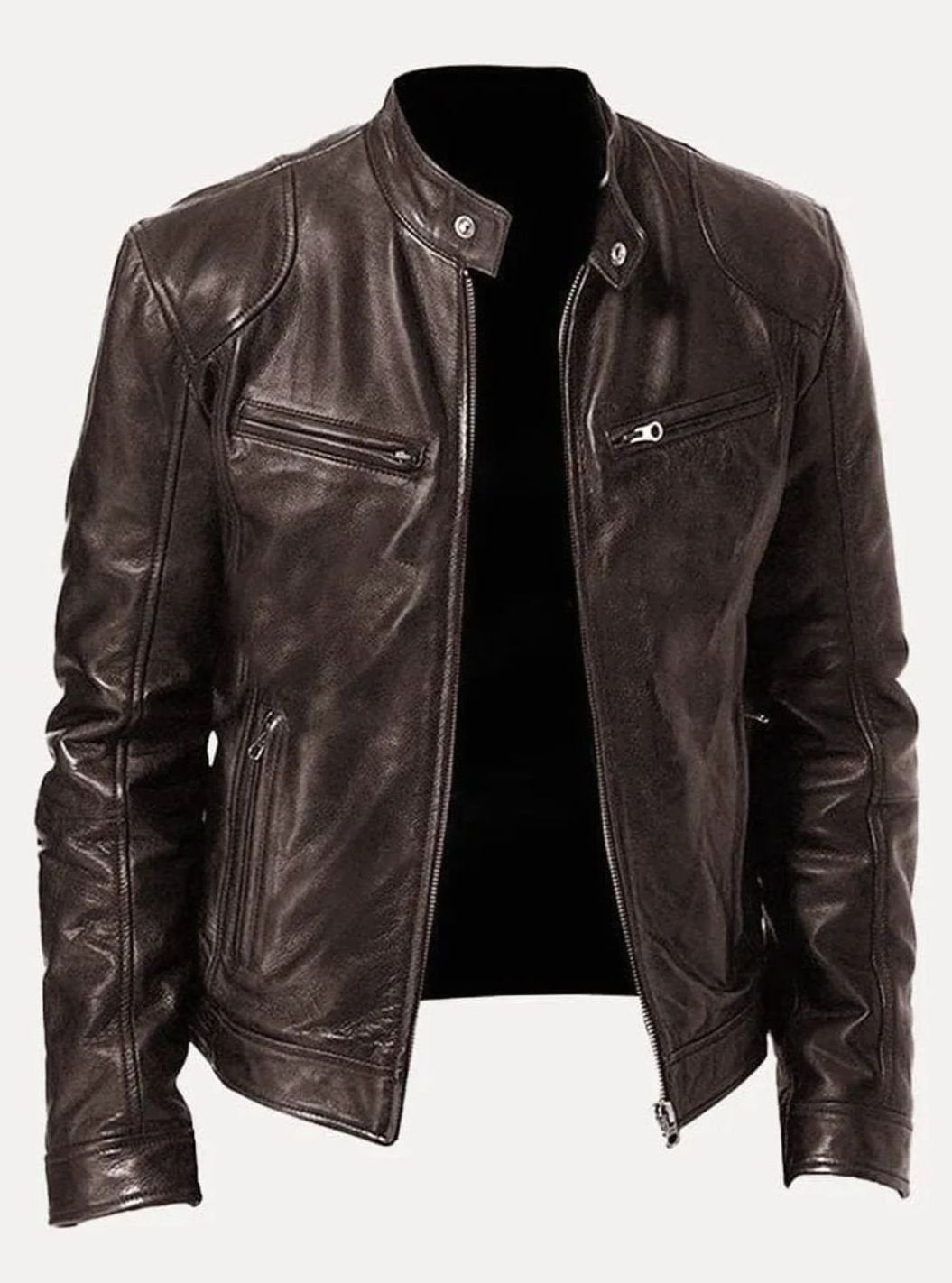 Classic Moto Leather Jacket with Zipper for Men