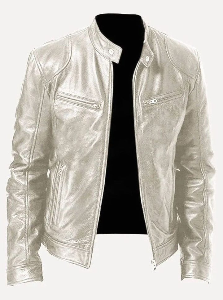 Classic Moto Leather Jacket with Zipper for Men