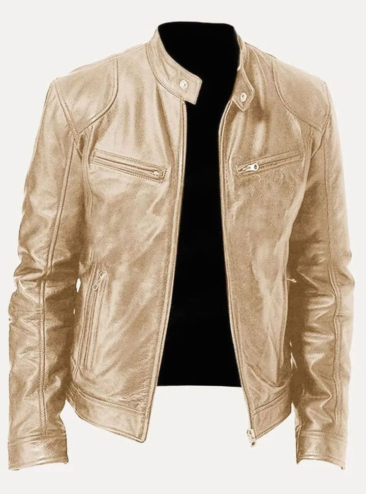 Classic Moto Leather Jacket with Zipper for Men