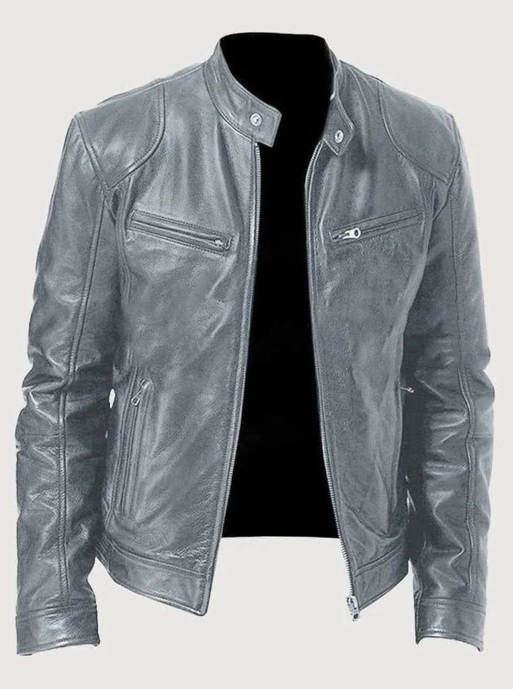 Classic Moto Leather Jacket with Zipper for Men