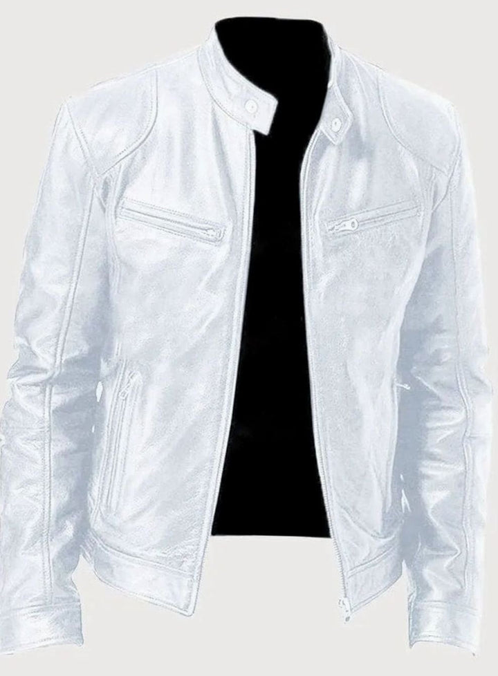 Classic Moto Leather Jacket with Zipper for Men