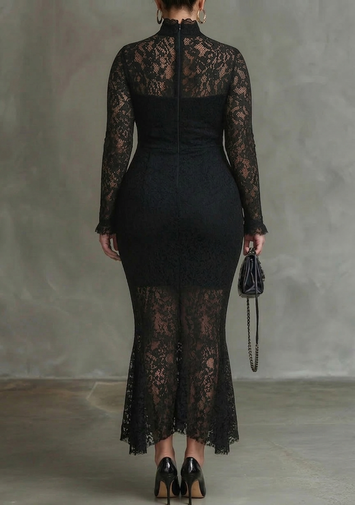 Women's maxi dress with stretch lace and mermaid cut