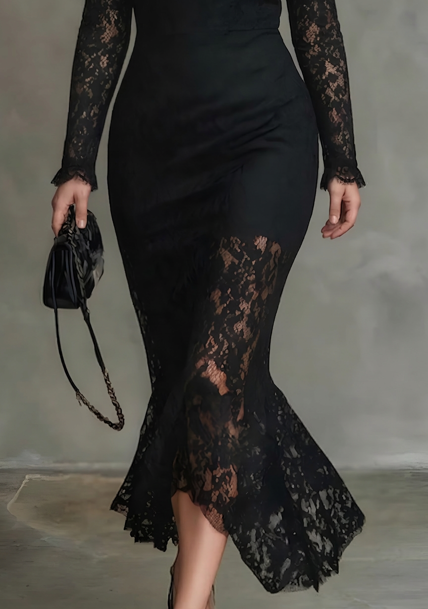 Women's maxi dress with stretch lace and mermaid cut