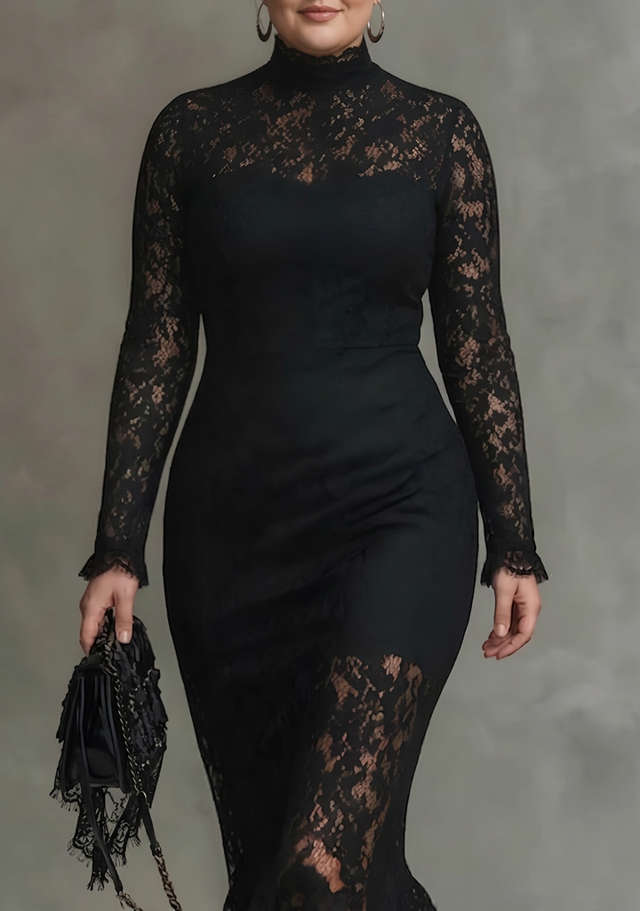 Women's maxi dress with stretch lace and mermaid cut