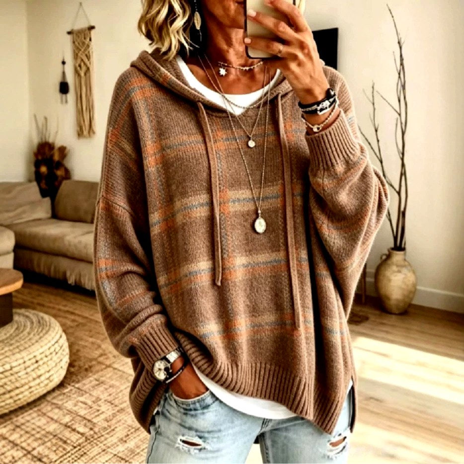 Oversized Hooded Knit Sweater for Women