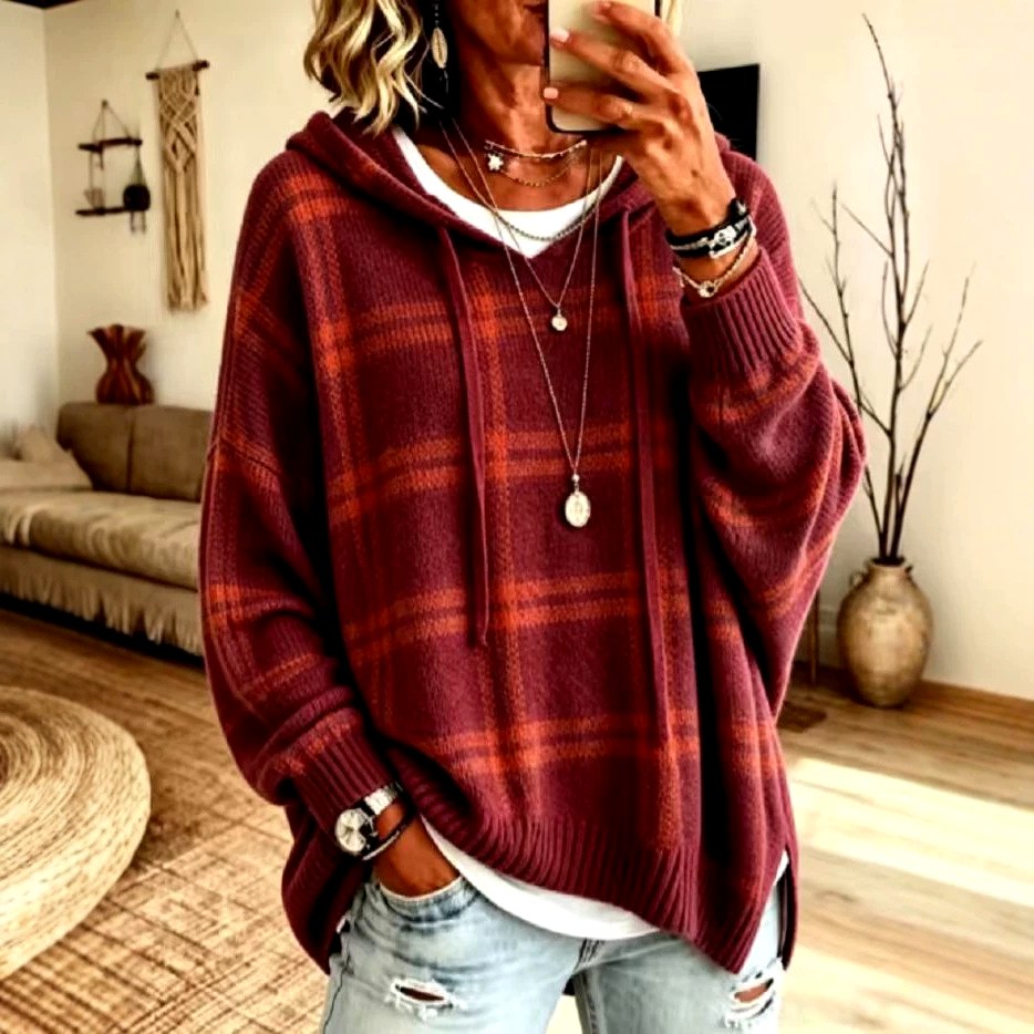Oversized Hooded Knit Sweater for Women