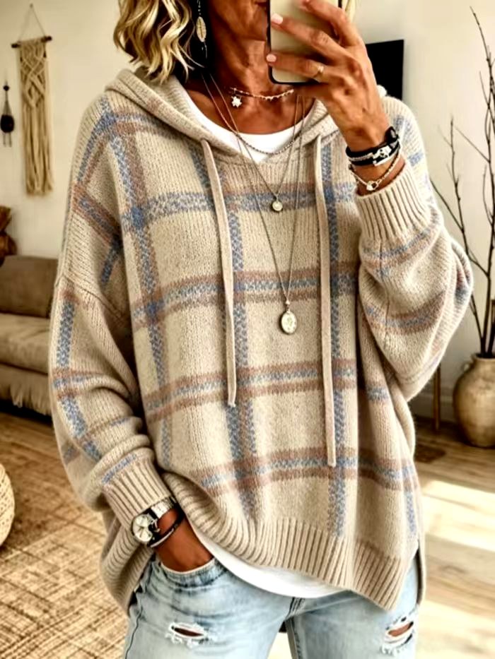 Oversized Hooded Knit Sweater for Women