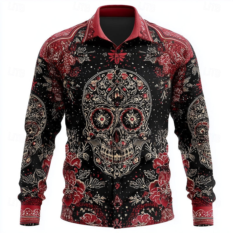 Men's Button-Down Shirt with Skeleton Pattern