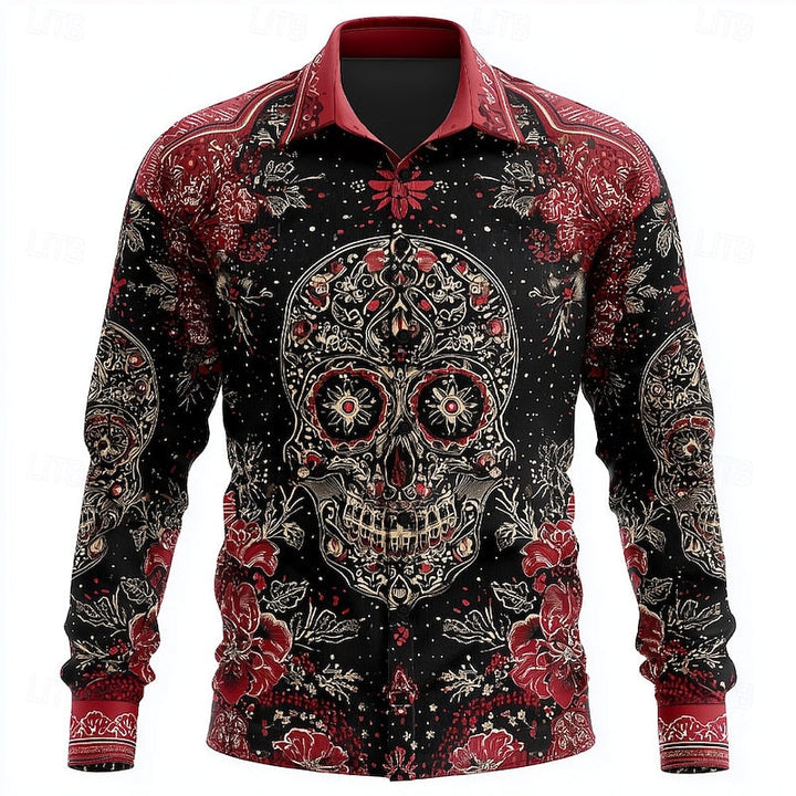 Men's Button-Down Shirt with Skeleton Pattern