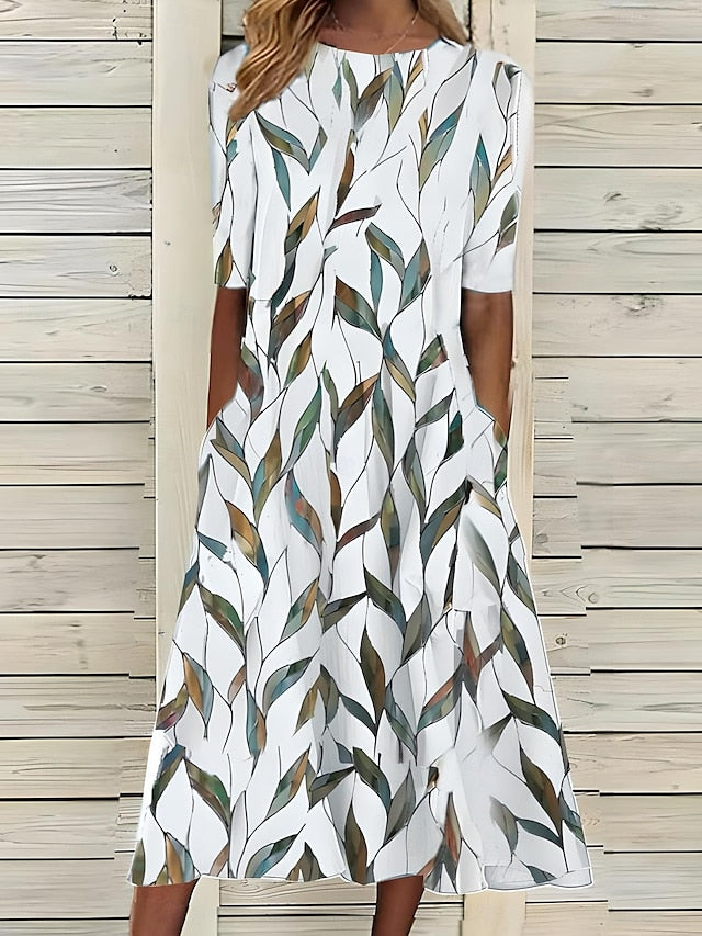 Floral Midi Dress with Round Neck