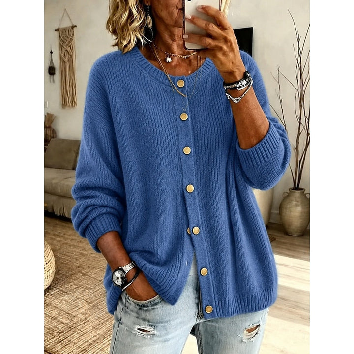 Women's Round-Neck Cardigan with Buttons