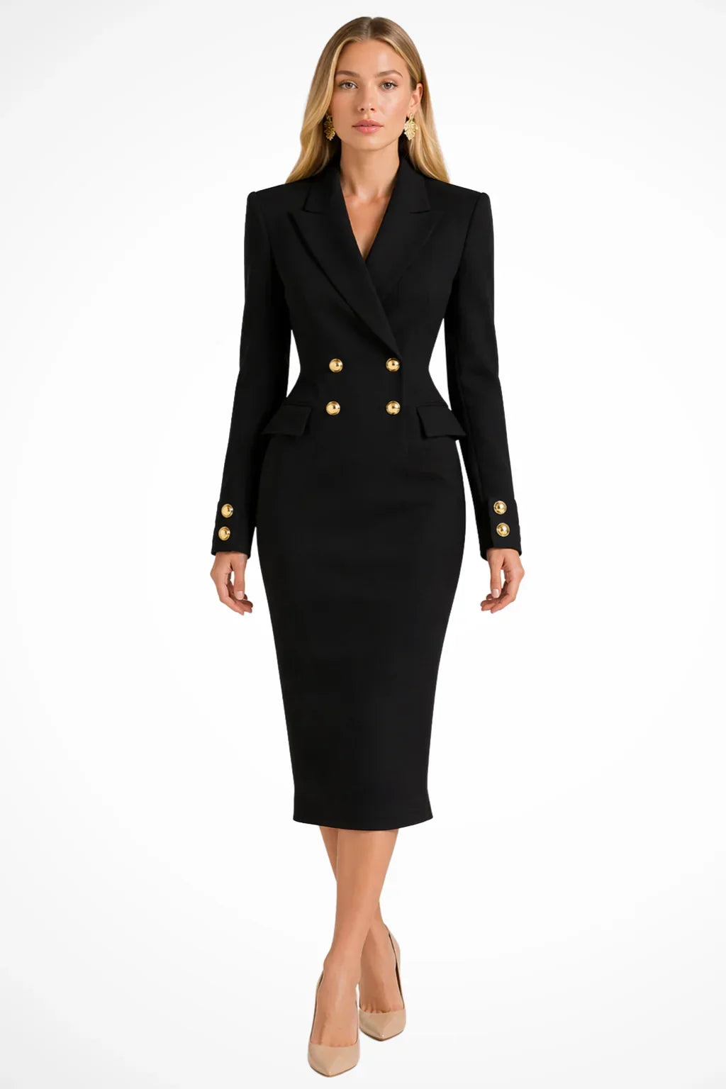 Longline Blazer Dress with Double-Breasted Closure for Women