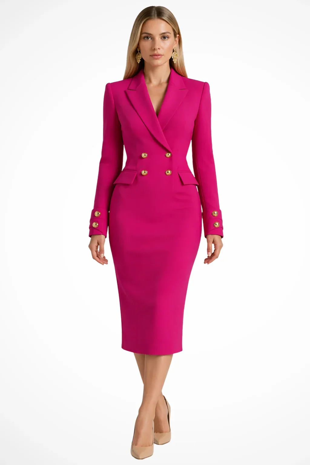 Longline Blazer Dress with Double-Breasted Closure for Women