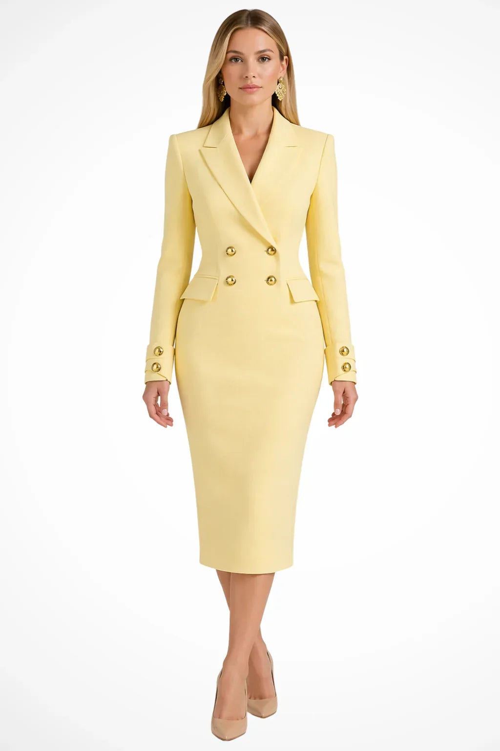 Longline Blazer Dress with Double-Breasted Closure for Women