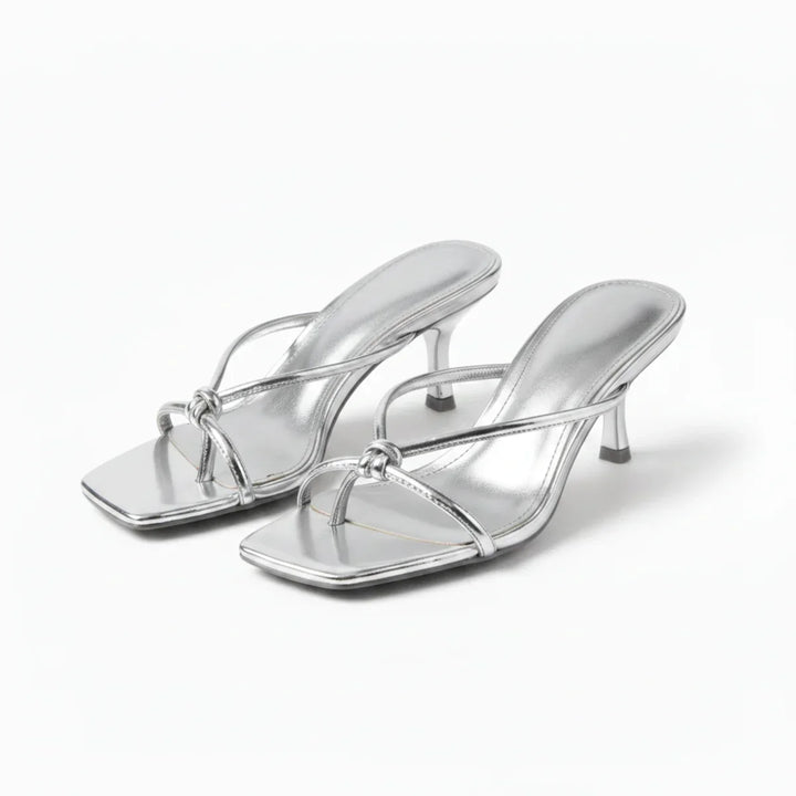 Women's heeled sandals with knot straps