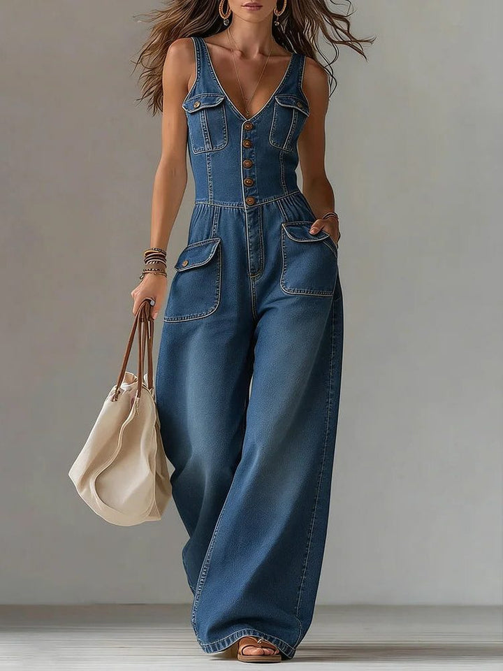 Denim Jumpsuit med Vide Ben til Kvinder