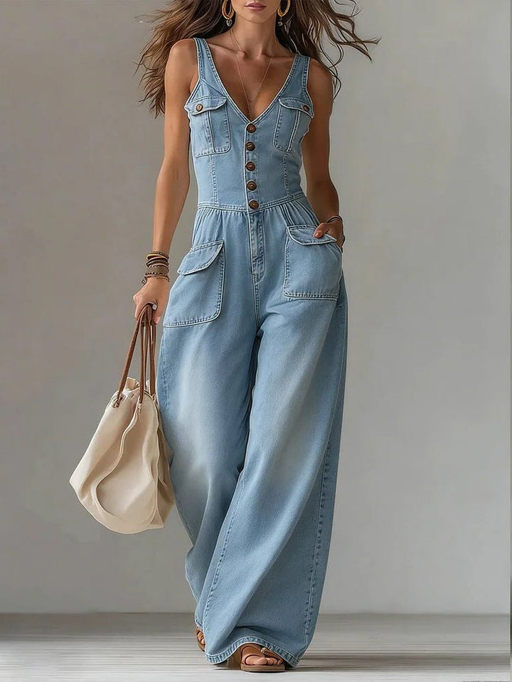 Denim Jumpsuit med Vide Ben til Kvinder