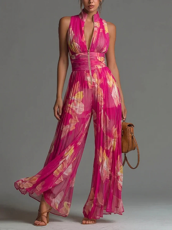 Sleeveless jumpsuit with halter neck and wide legs for women