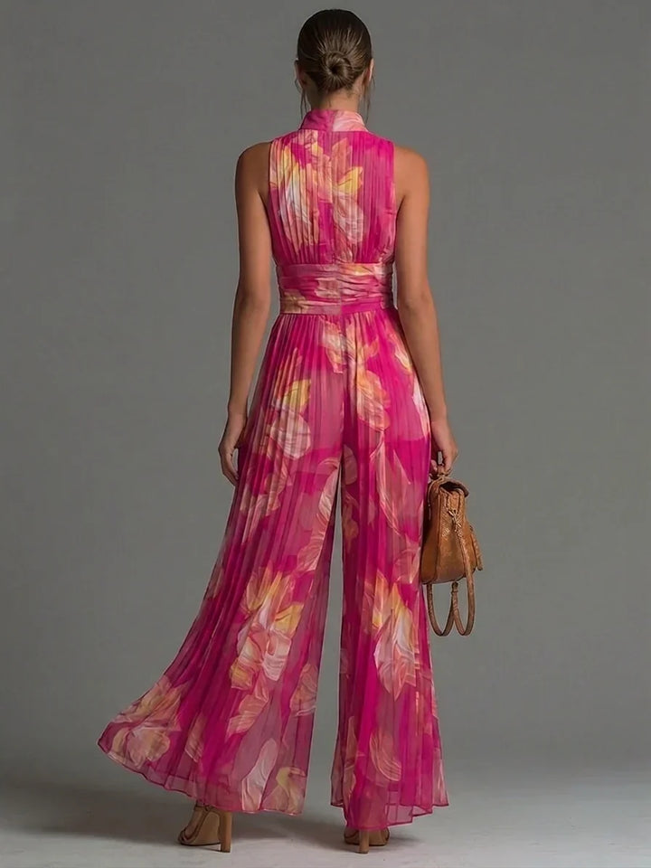 Sleeveless jumpsuit with halter neck and wide legs for women
