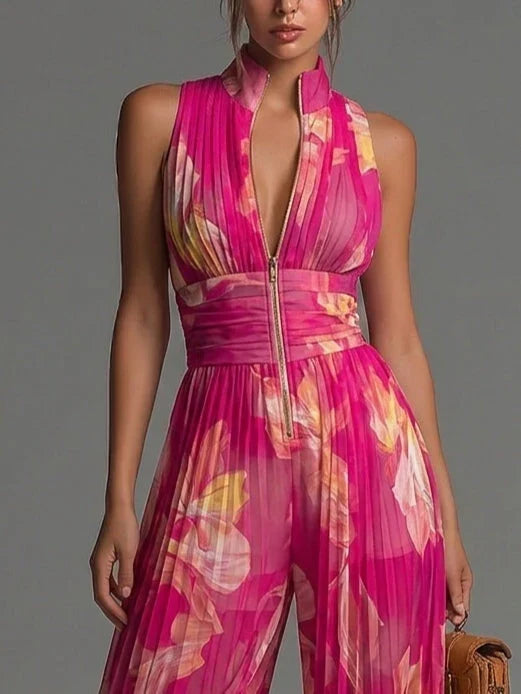 Sleeveless jumpsuit with halter neck and wide legs for women