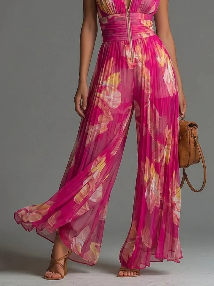 Sleeveless jumpsuit with halter neck and wide legs for women