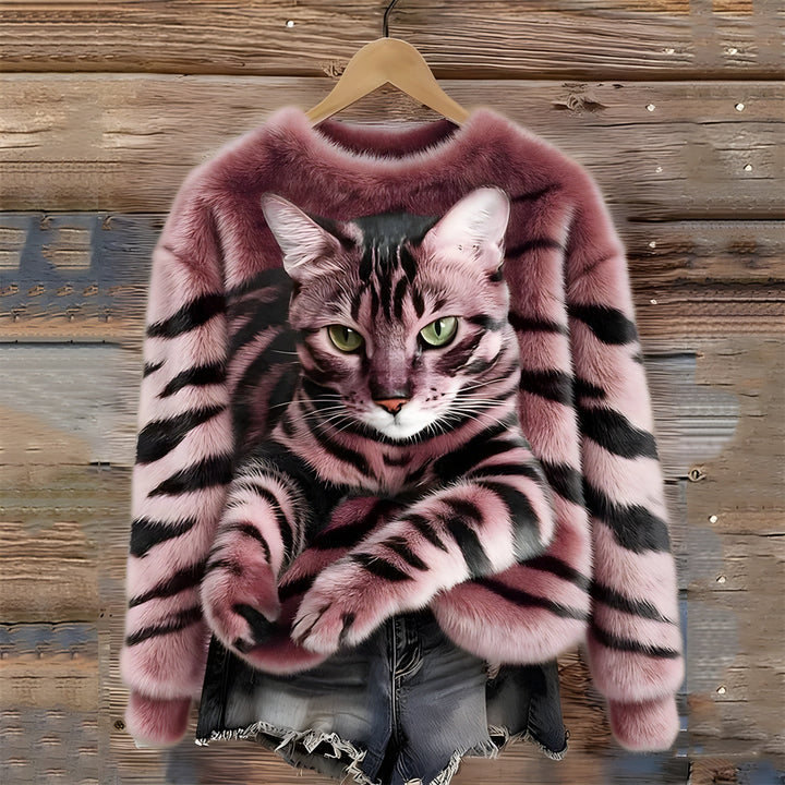 Sweater med Katteprint til Kvinder