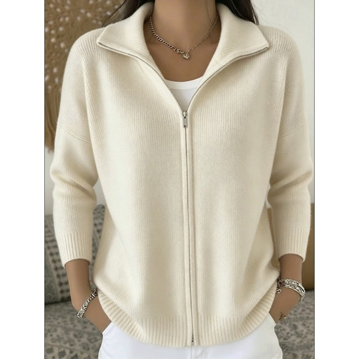 Women's cardigan with collar and zipper