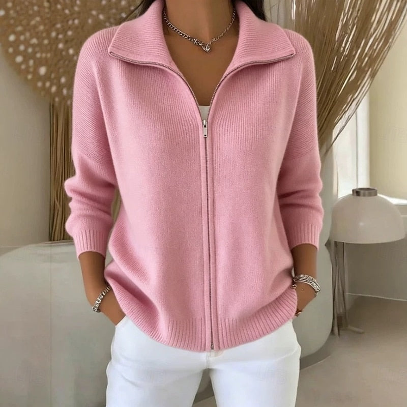 Women's cardigan with collar and zipper