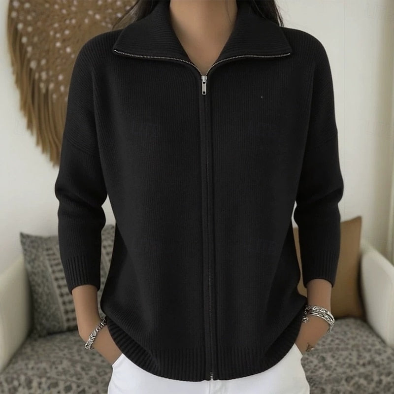 Women's cardigan with collar and zipper