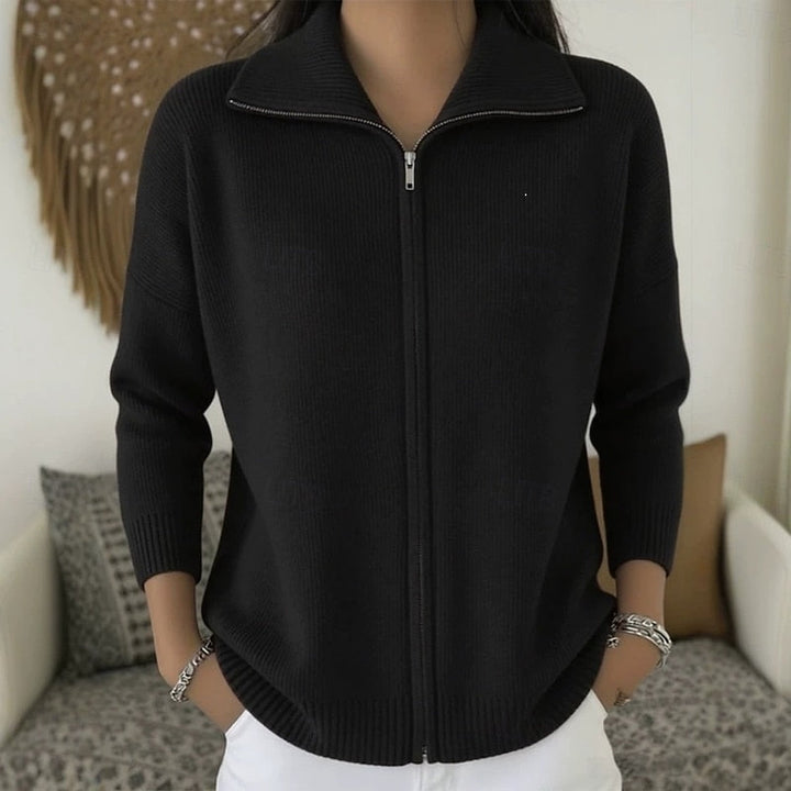 Women's cardigan with collar and zipper