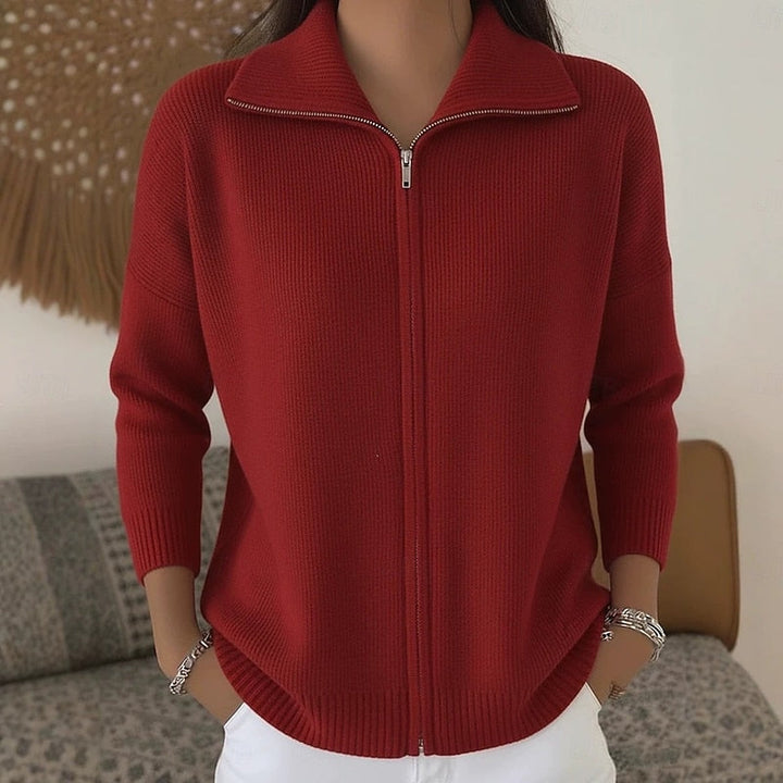 Women's cardigan with collar and zipper