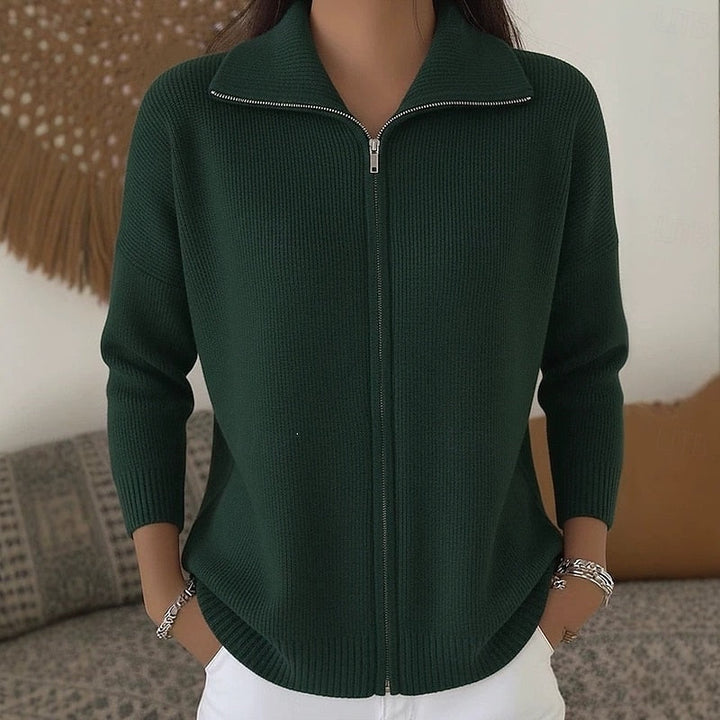 Women's cardigan with collar and zipper