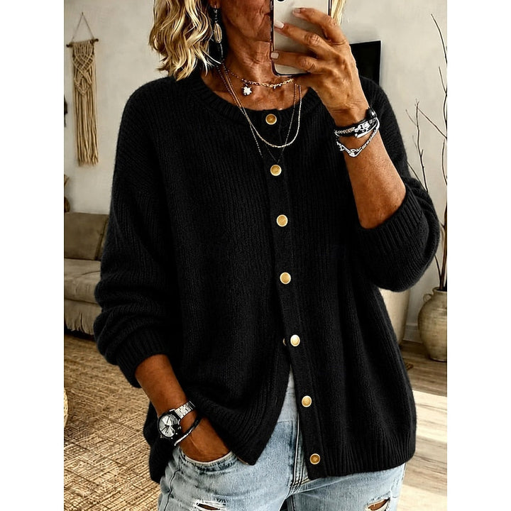 Women's Round-Neck Cardigan with Buttons
