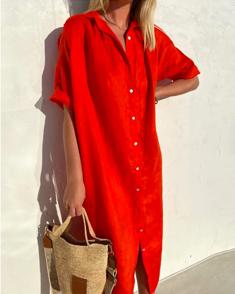 Midi Shirt Dress with Button Closure for Women