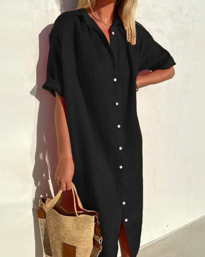 Midi Shirt Dress with Button Closure for Women