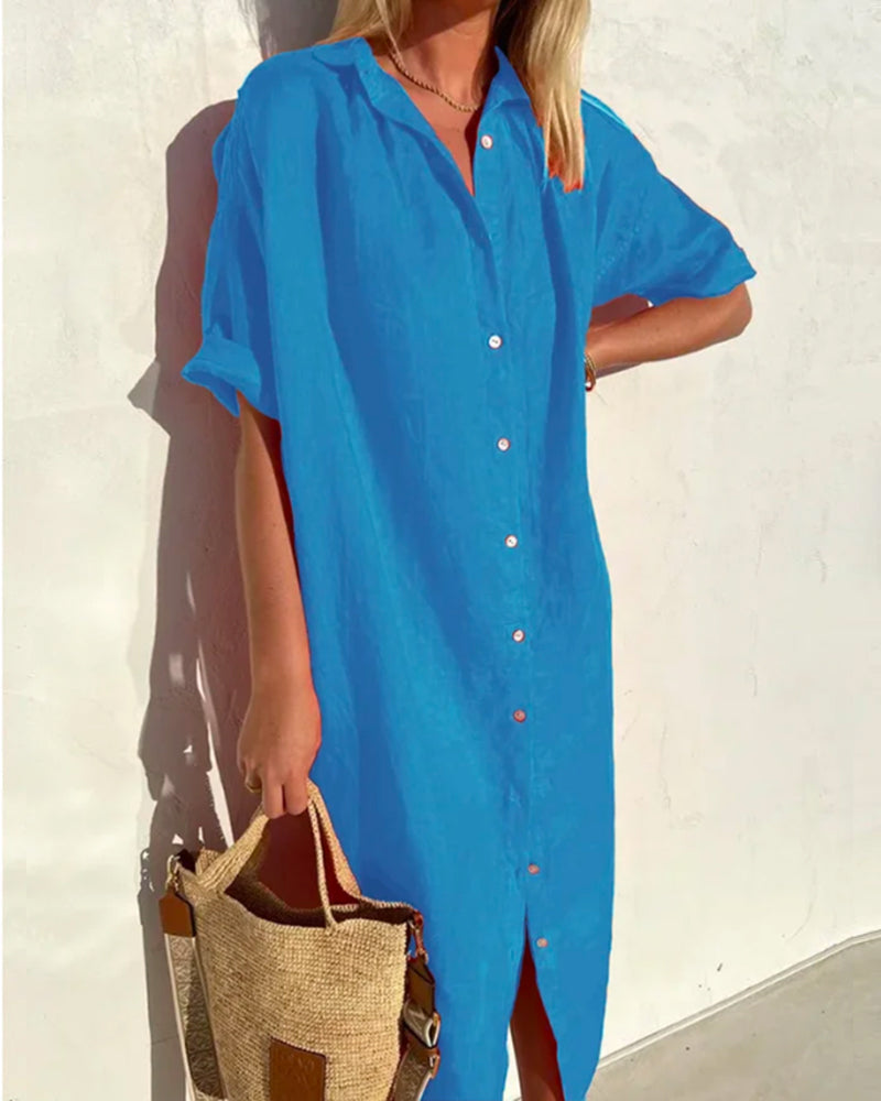 Midi Shirt Dress with Button Closure for Women