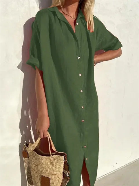 Midi Shirt Dress with Button Closure for Women
