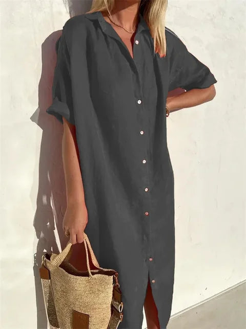 Midi Shirt Dress with Button Closure for Women