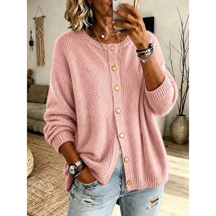 Women's Round-Neck Cardigan with Buttons