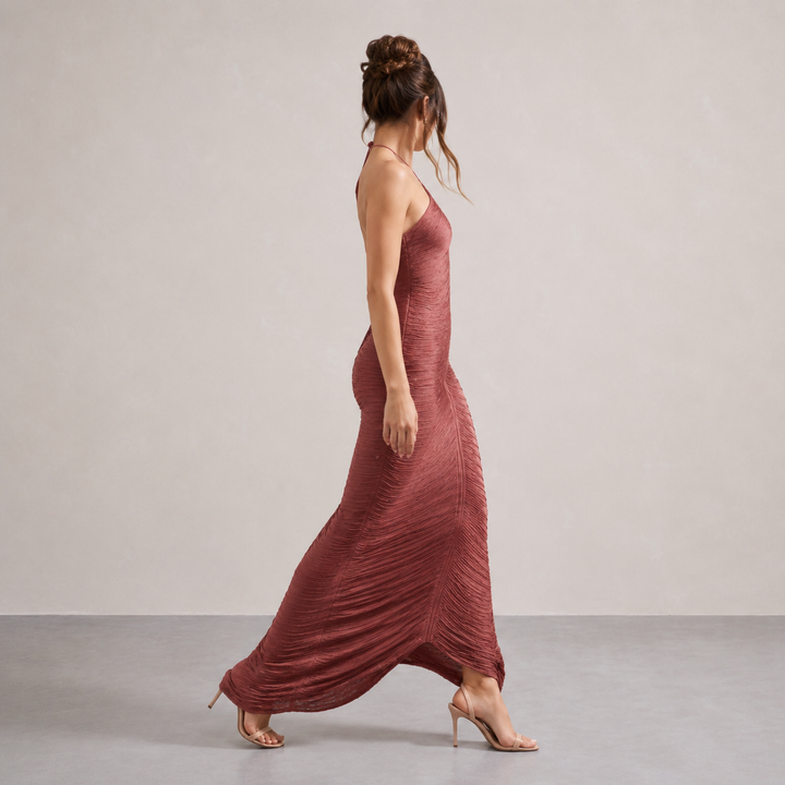 Long Halterneck Dress with Fringe for Women