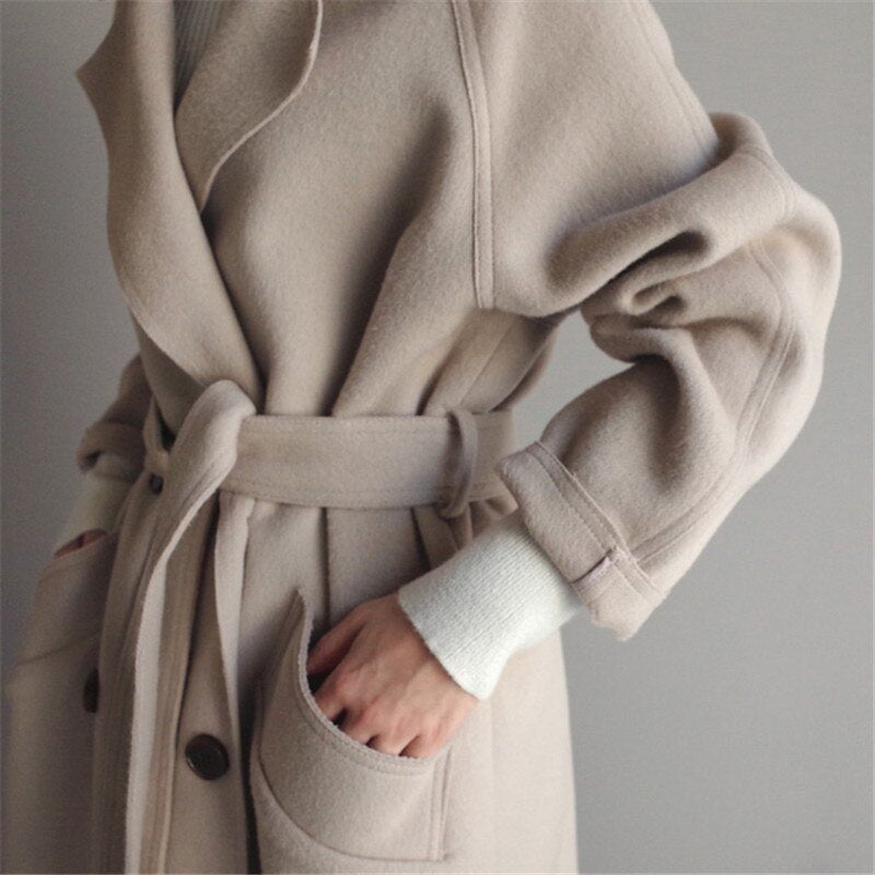 Double-Breasted Long Wool Coat for Women