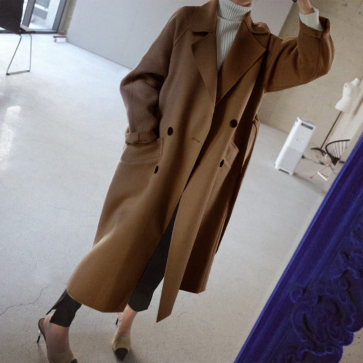 Double-Breasted Long Wool Coat for Women