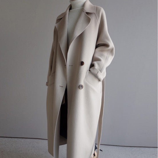 Double-Breasted Long Wool Coat for Women