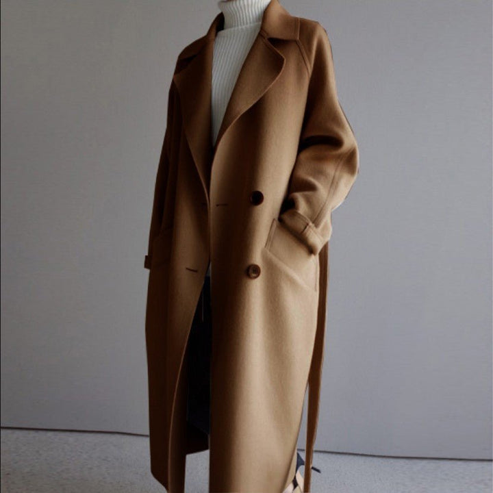 Double-Breasted Long Wool Coat for Women