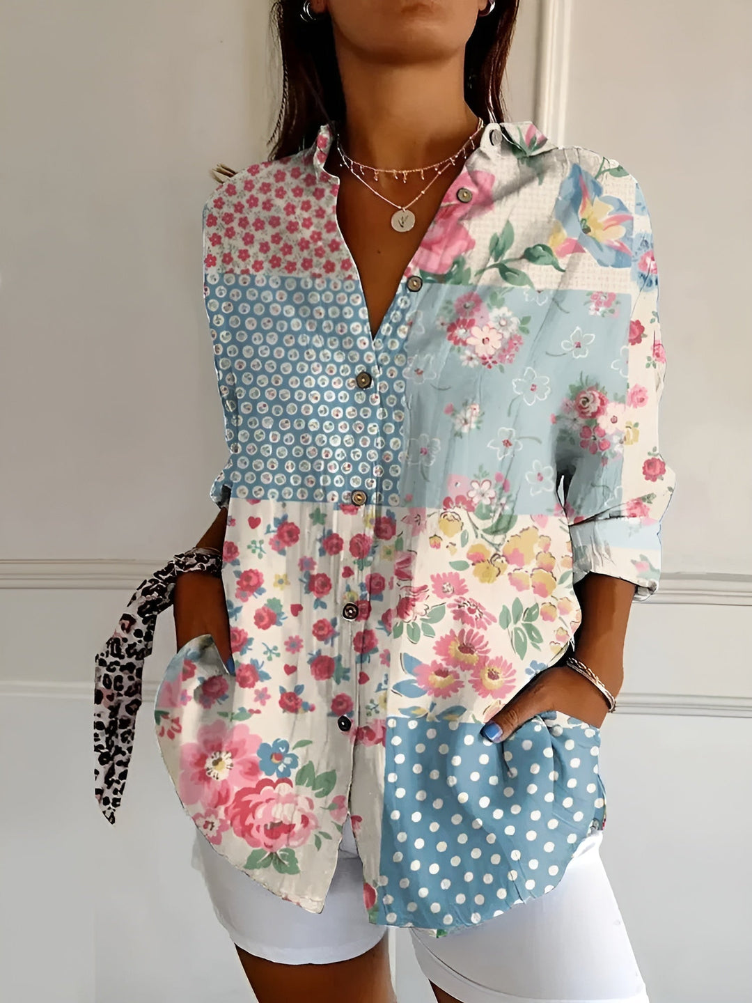 Bluse med Blomstermønster til Kvinder