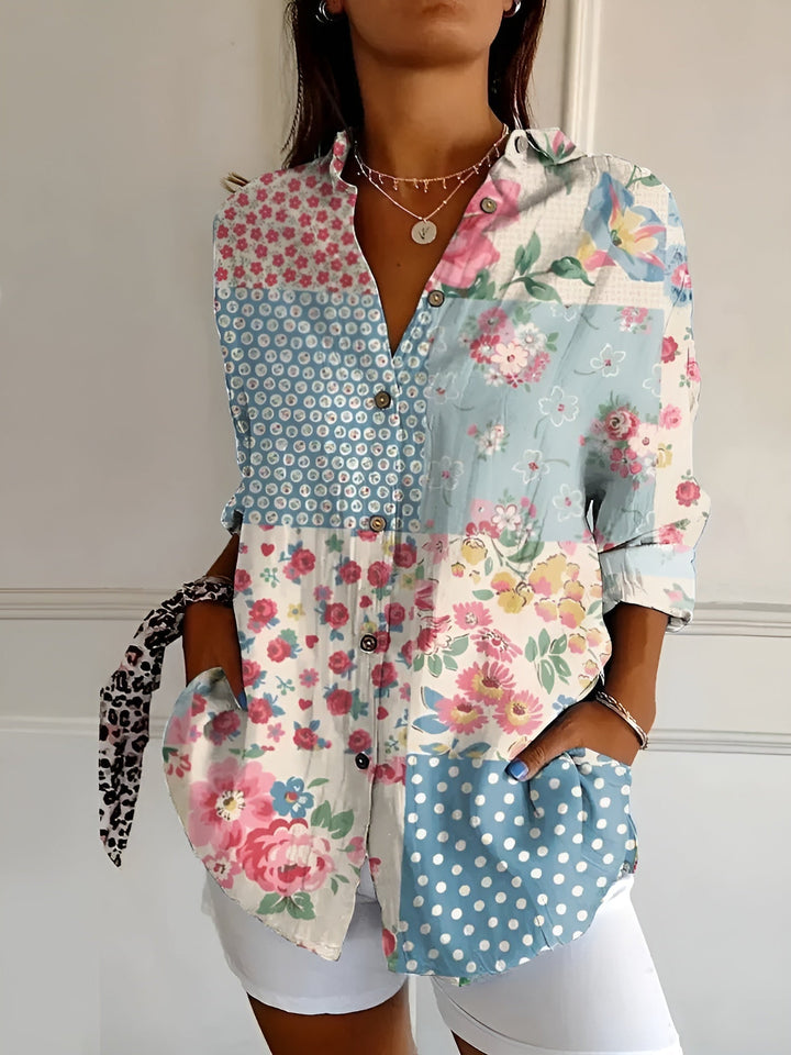 Bluse med Blomstermønster til Kvinder