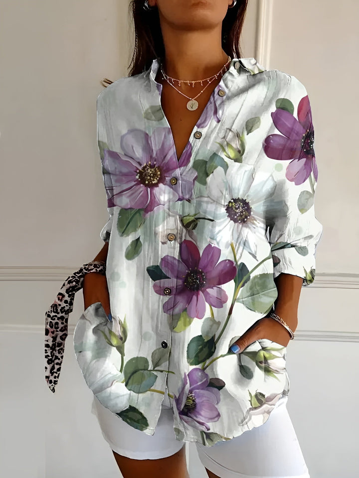 Bluse med Blomstermønster til Kvinder