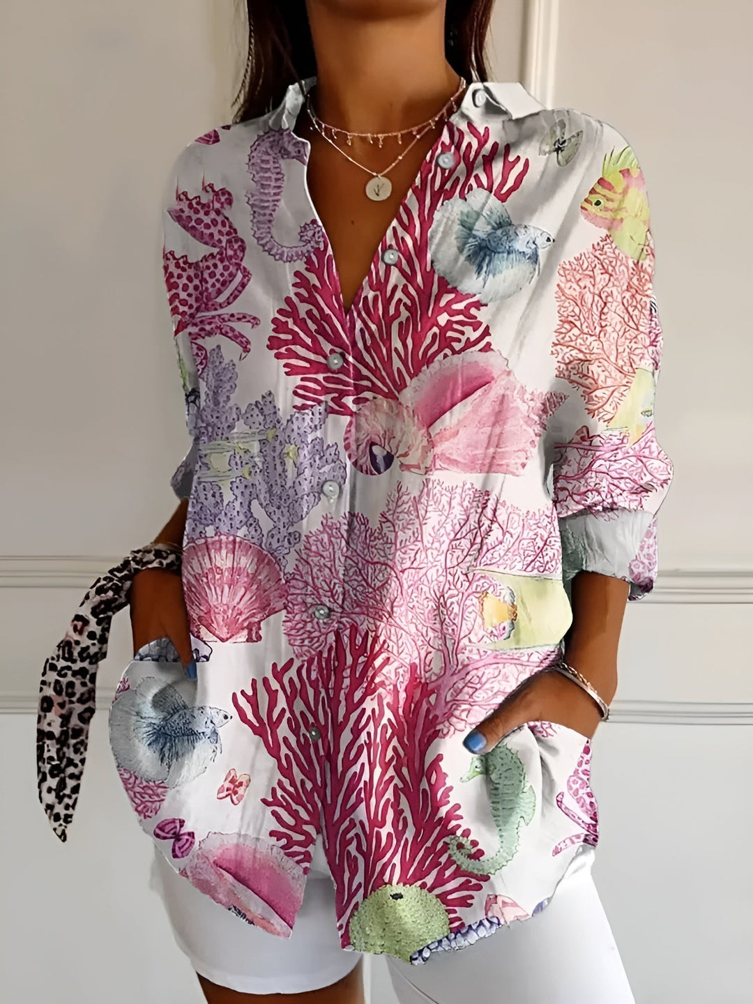 Bluse med Blomstermønster til Kvinder